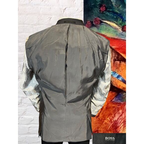 Hugo Boss 42R Gray Super 100s Nailhead Blazer Suit Jacket - Picture 8 of 15
